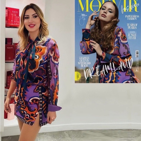 ZARA Pucci Mini Dress Sheer Long Sleeve Top Skirt Slit Multicolor, Women’s Small - Picture 4 of 17